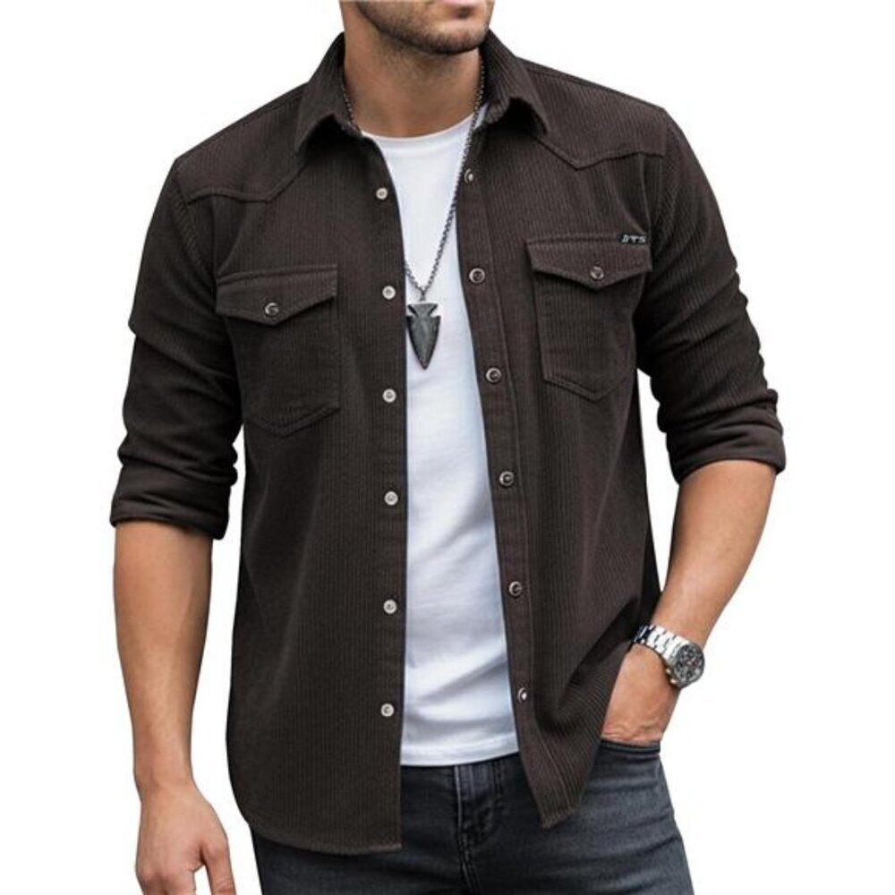 Corduroy Snap Shacket Men's Western Long Sleeve Jacket